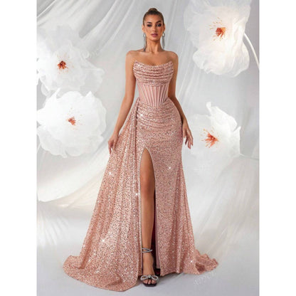 Womens Off-the-Shoulder Hollowed-Out Fishbone Pleated Dress