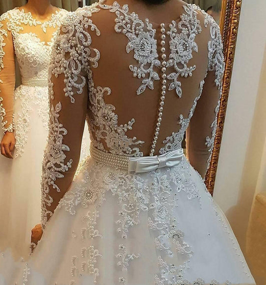 Lace Long Sleeve Detachable Wedding Dress