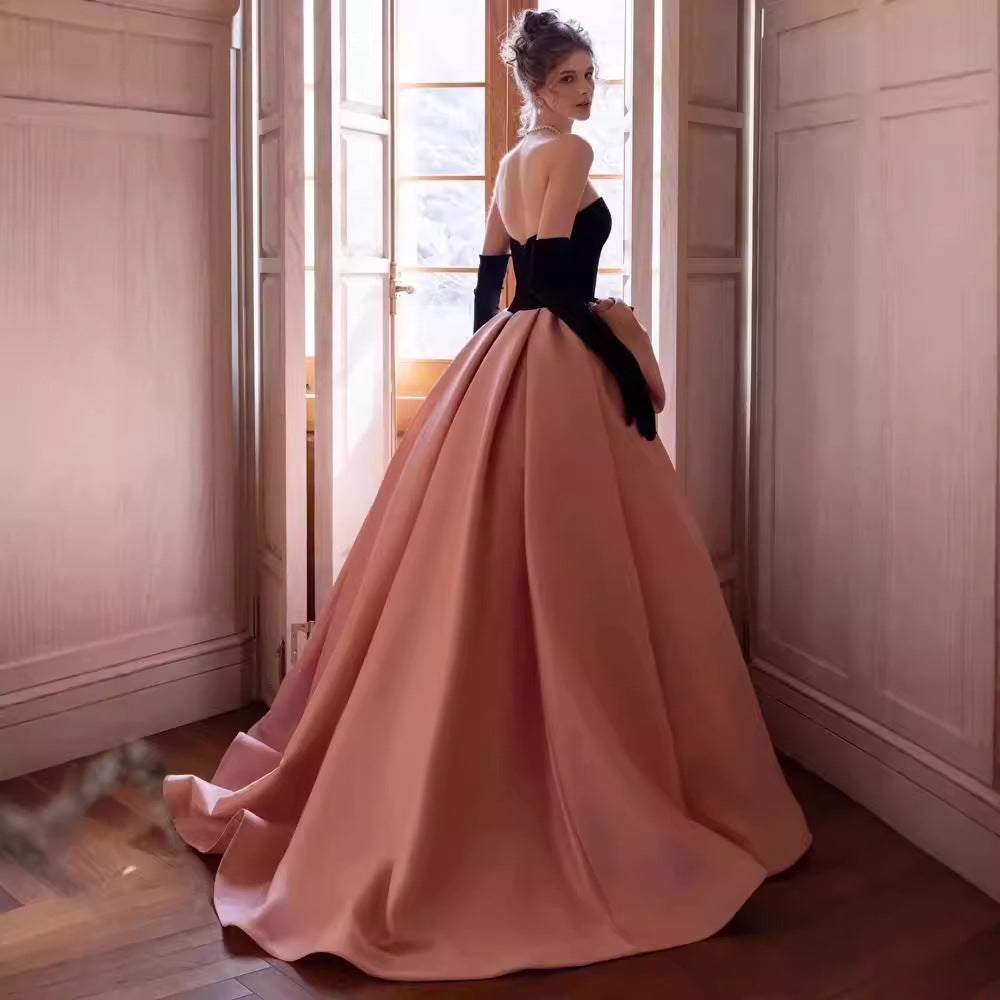 Beautiful Black And Pink Big Bow Formal Ball Gown