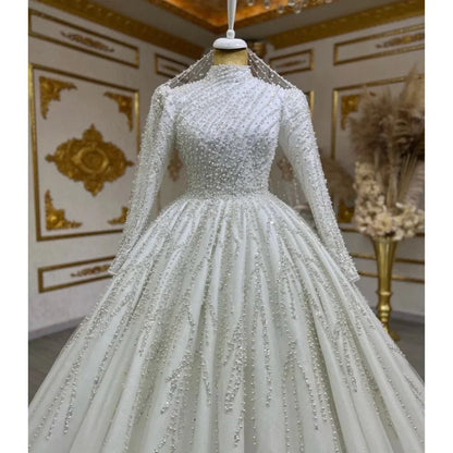 Long sleeve beautiful embroidered bridal wedding dress
