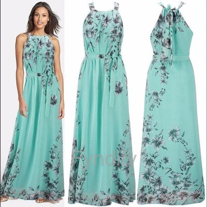 Sleeveless Print Floral Halter Bohemian Dress