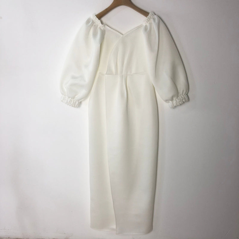 Bubble sleeve formal evening dress