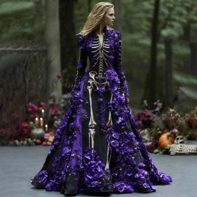 Beautiful Ball Gown Formal Skeleton Bones Halloween Dress