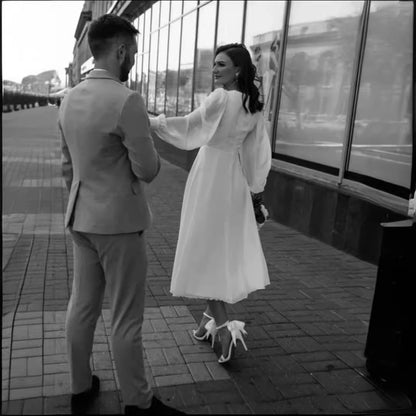 Wedding Long Sleeve Super  Simple White Evening Dress