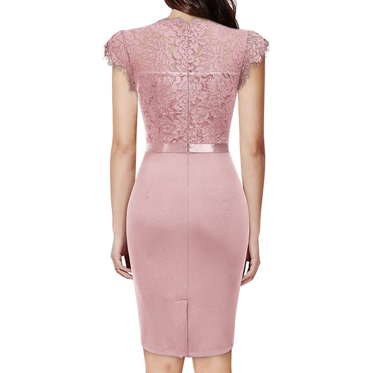 Lace Bodice Cocktail Dress with Cascading Side Ruffle
