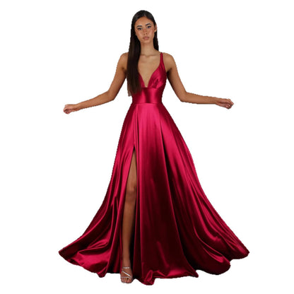 Women's Strap Solid Color V-Neck Formal Bridesmaid Dress