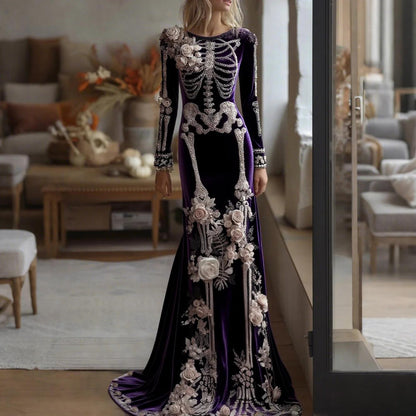 Beautiful Ball Gown Formal Skeleton Bones Halloween Dress