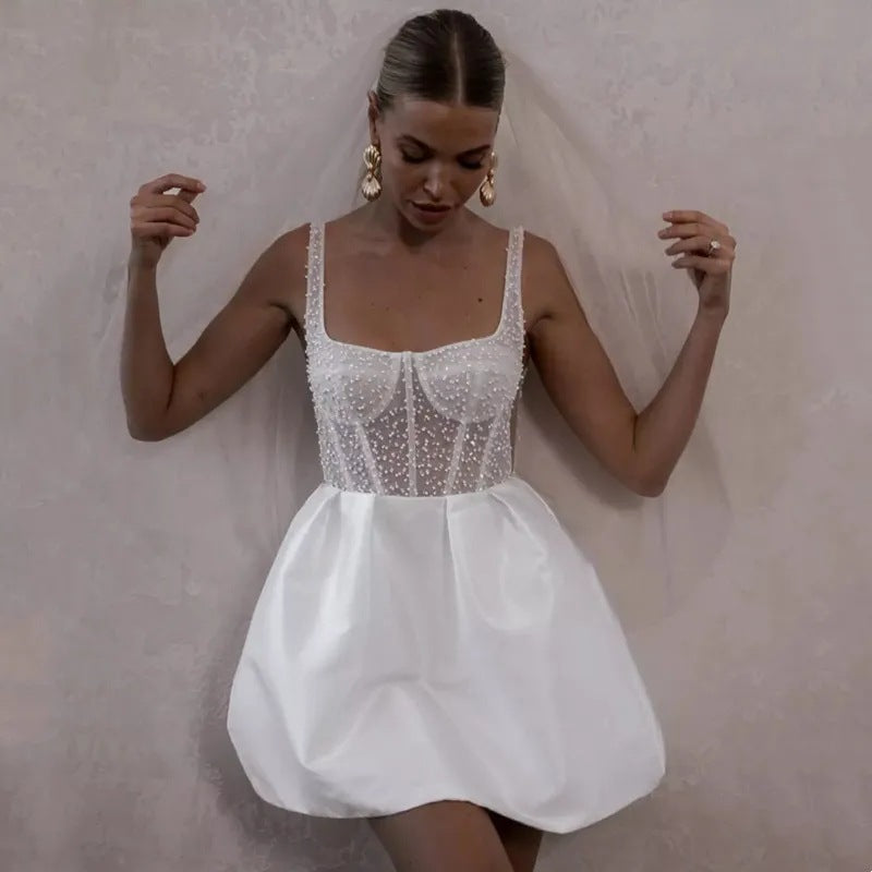 Mini Wedding Dress Backless A- Line Dress Banquet