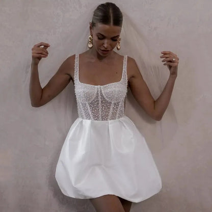 Mini Wedding Dress Backless A- Line Dress Banquet