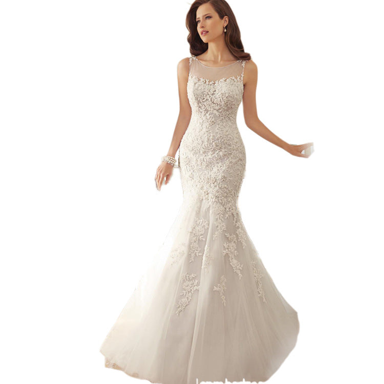 Elegant Illusion Neckline Lace Mermaid Wedding Dress with Sweep Train.