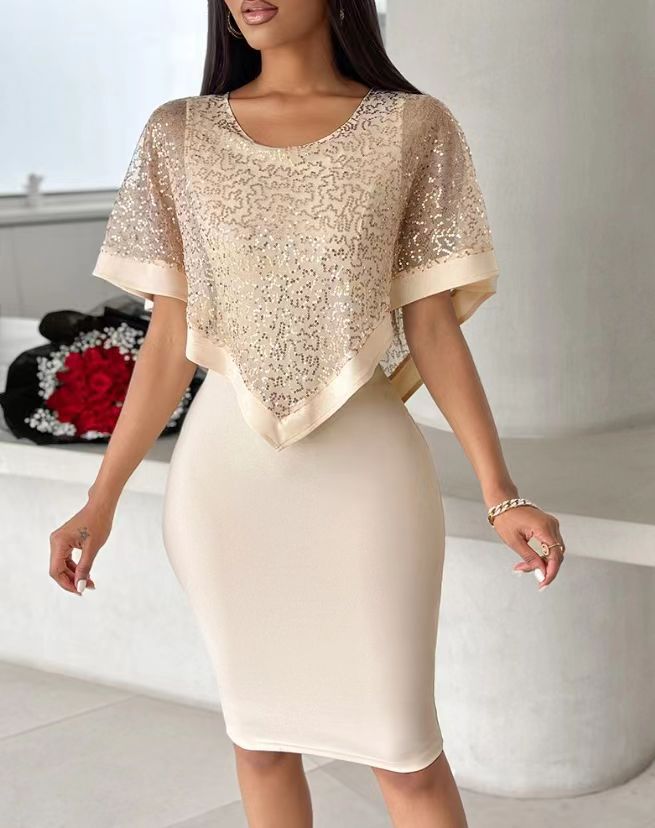 Women's Polyester Sequined Bottoming Dress