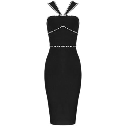 Diamond-studded Tight Bandage Banquet Prom Party Evening Off-shoulder Dress