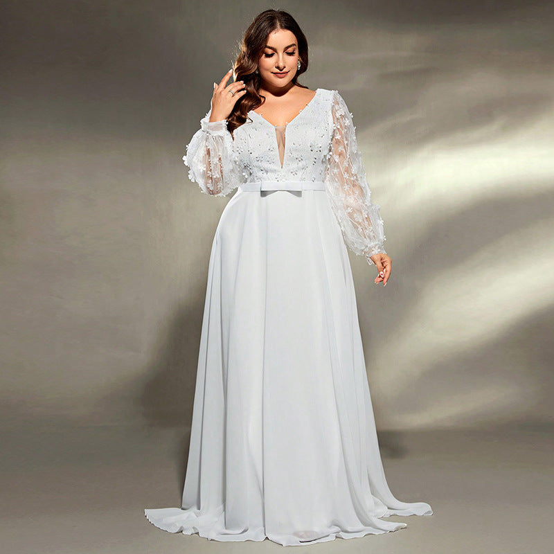 Elegant Wedding Waist Trimming Loose V-neck Dress