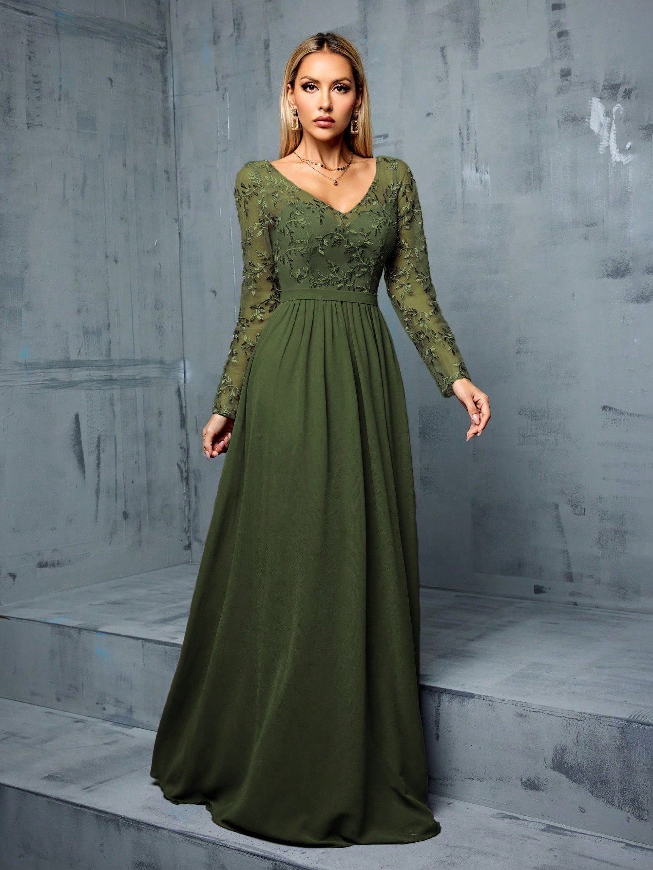 Chiffon Long Sleeve Formal bridesmaid Dress