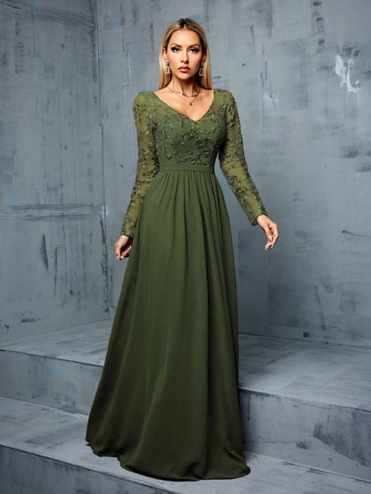 Chiffon Long Sleeve Formal bridesmaid Dress