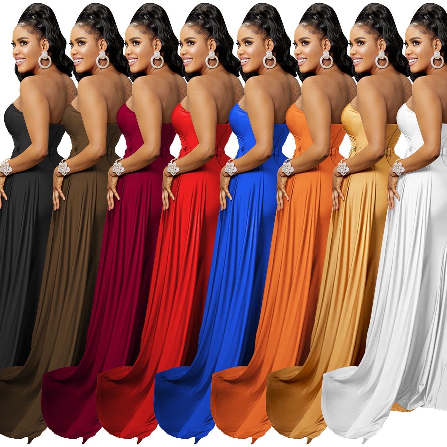 Solid-color Party Bodycon One-shoulder Sleeve Dress