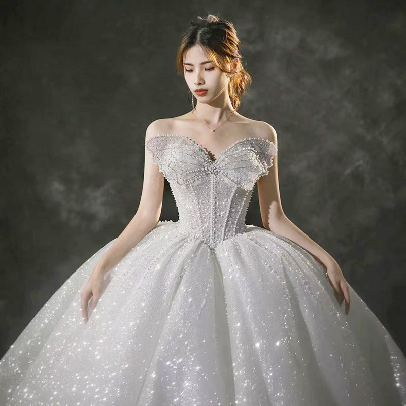 Butterfly Big Bow Glamorous Ball Gown Tube Top Wedding Dress