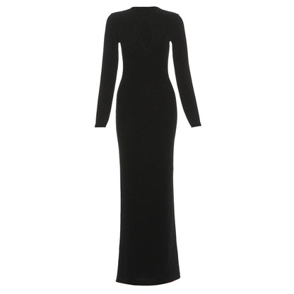Spring Chic Commuter Gold-Stamped Sexy Hollowed-Out High-Waist Bodycon Sheath Long Dress For Women