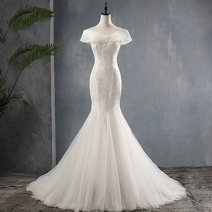 One shoulder bride fishtail wedding dress