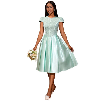 Summer Round Neck Rose Jacquard Bridesmaid Dress