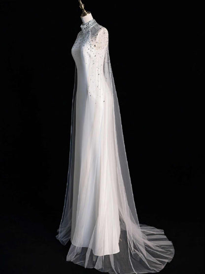 Light Wedding Dress White Satin Fishtail Bridal Morning Gown