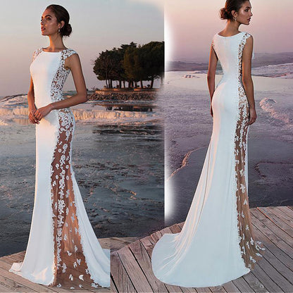 Sleeveless Mermaid Wedding Dress - Illusory Lace Side Cutout Bridal Gown