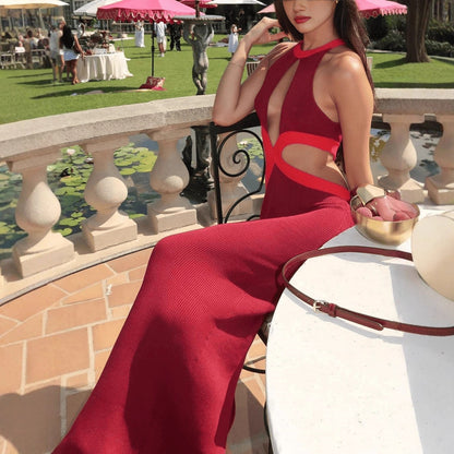 Womens Hollowed-out Figure-flattering Long Dress