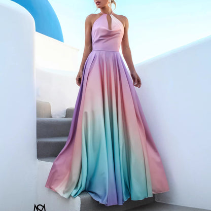 Womens Flared Defined-Waist Gradient-Dye Dress
