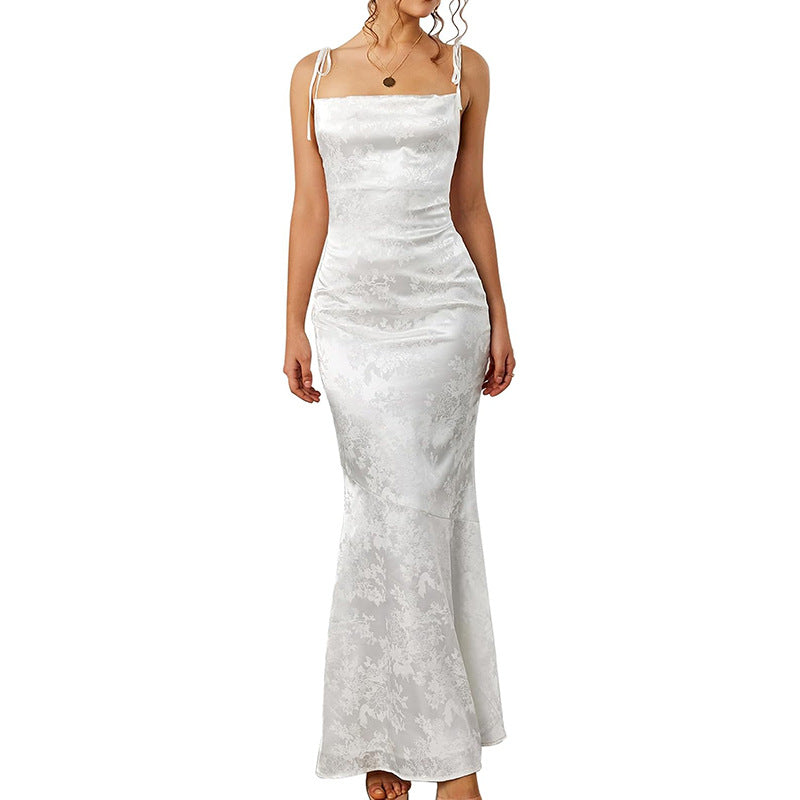 Women's Satin Tight Maxi Dress Elegant Formal Spaghetti Strap