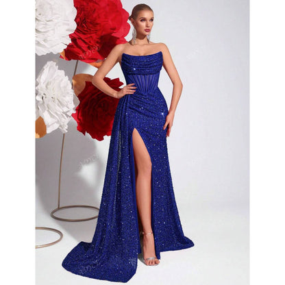 Womens Off-the-Shoulder Hollowed-Out Fishbone Pleated Dress