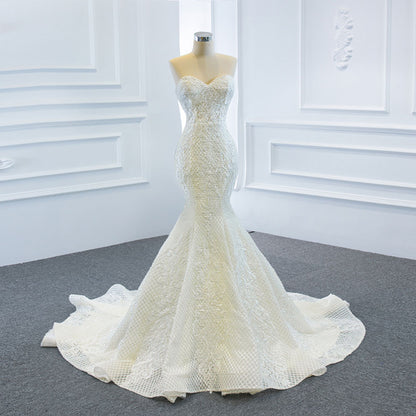 2-in-1 Convertible Mermaid Wedding Dress with Detachable Satin Overskirt.