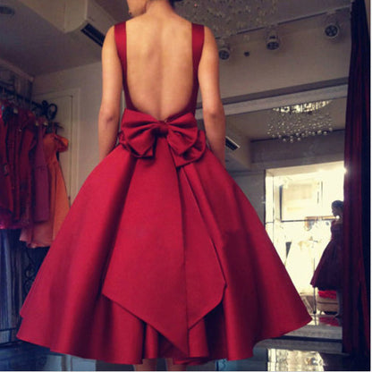 Red Lower open Back Bow Mini Dress