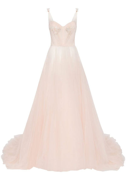 Champagne Colored Formal Ball Gown Wedding Dress With Straps