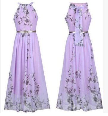 Sleeveless Print Floral Halter Bohemian Dress