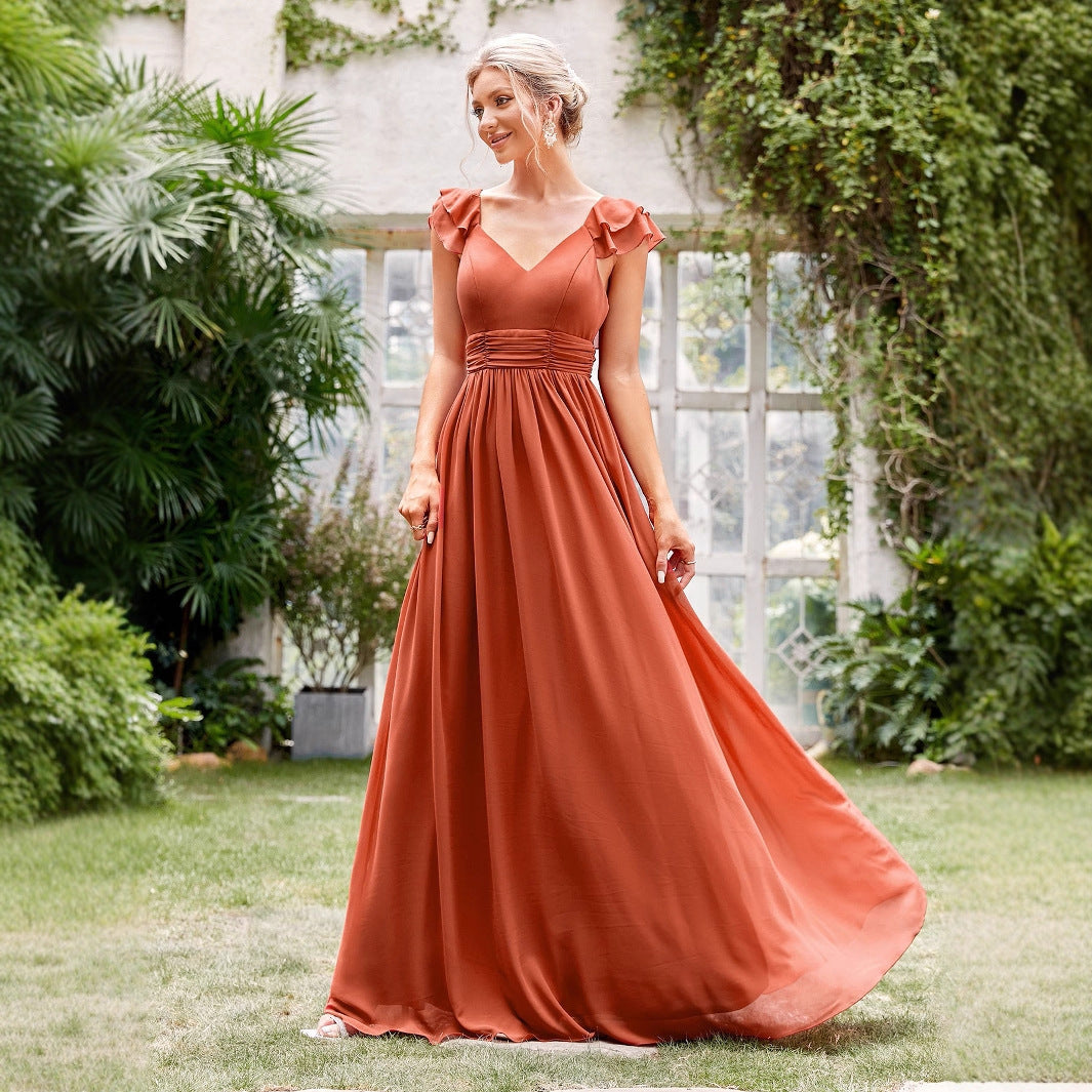 Chiffon Long V-neck Formal Cocktail Evening bridesmaid Dress