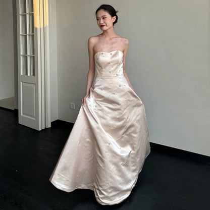 New Satin French Simplicity FashionShoot Trendy Wedding Dress
