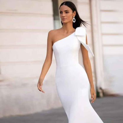 Fishtail Simple Elegant Slimming Long One-shoulder Gown