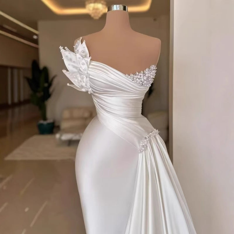White Graceful Satin Simple Lightweight long Wedding Dress