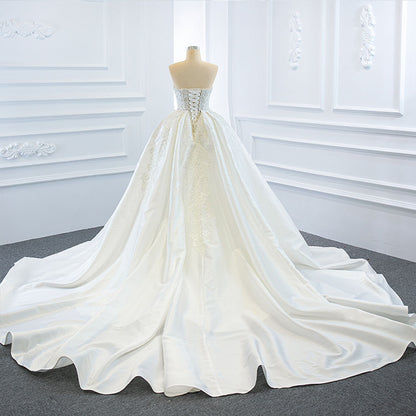 2-in-1 Convertible Mermaid Wedding Dress with Detachable Satin Overskirt.