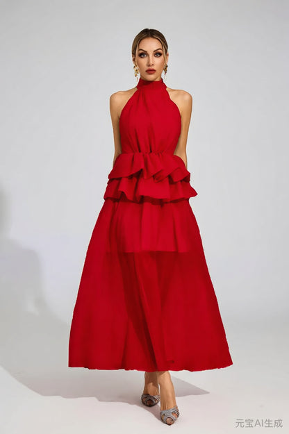 Flowy Ruffled Dress With A Halter Neckline