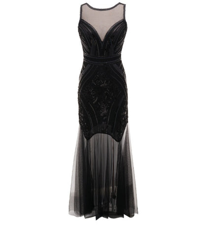 Vintage  Bridesmaid Beaded Mesh Sequin Evening Dress