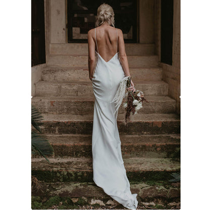 Minimalist Satin Slip Wedding Dress | Low Back Bridal Gown with Train.