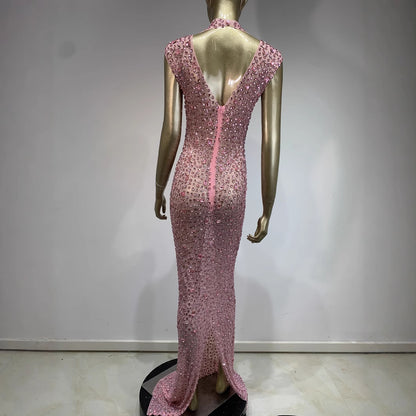 Rhinestone Dress Ball Party Long Dress Host Party Bridal Dress