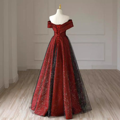 Off-shoulder Red Formal Dress Plus Size Slimming Engagement Dress