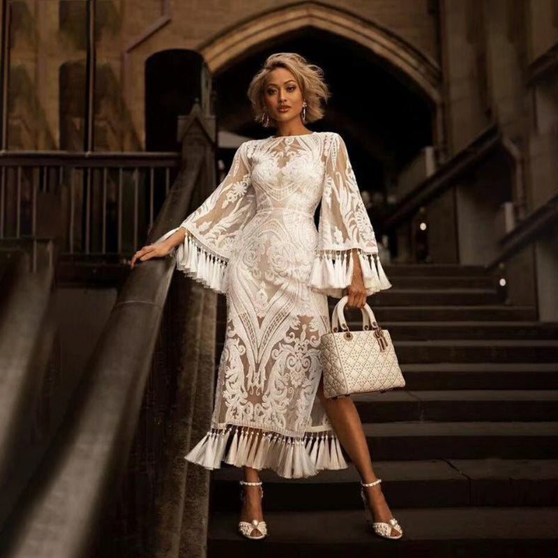 Women Long  Skirt Lace Dress Long Skirt