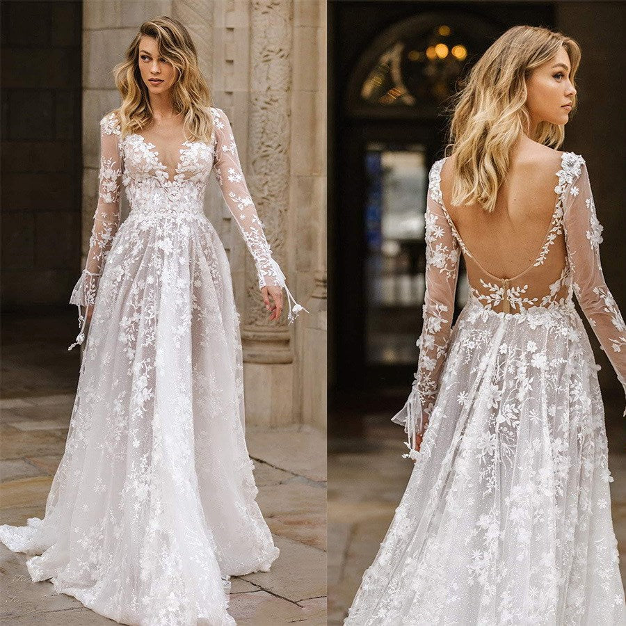 Sexy Lace Long Sleeve Wedding Dress