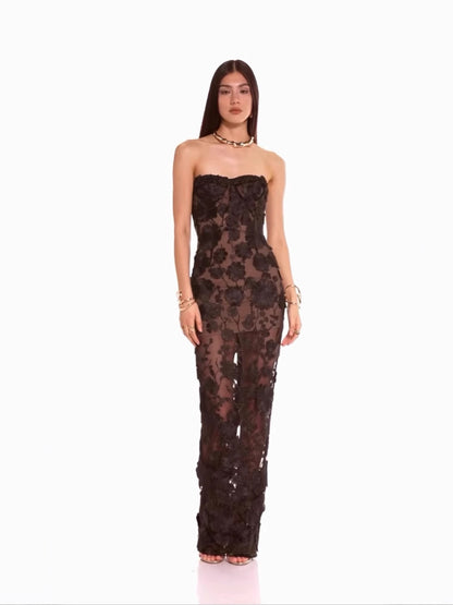 Three-dimensional Flower Tube Top Dress Banquet Dress
