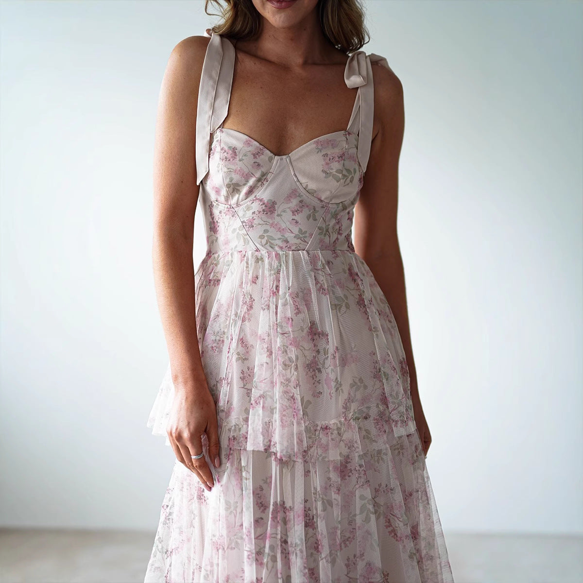 Strapless Backless Cake-Style Floral Print Dress