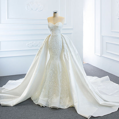 2-in-1 Convertible Mermaid Wedding Dress with Detachable Satin Overskirt.