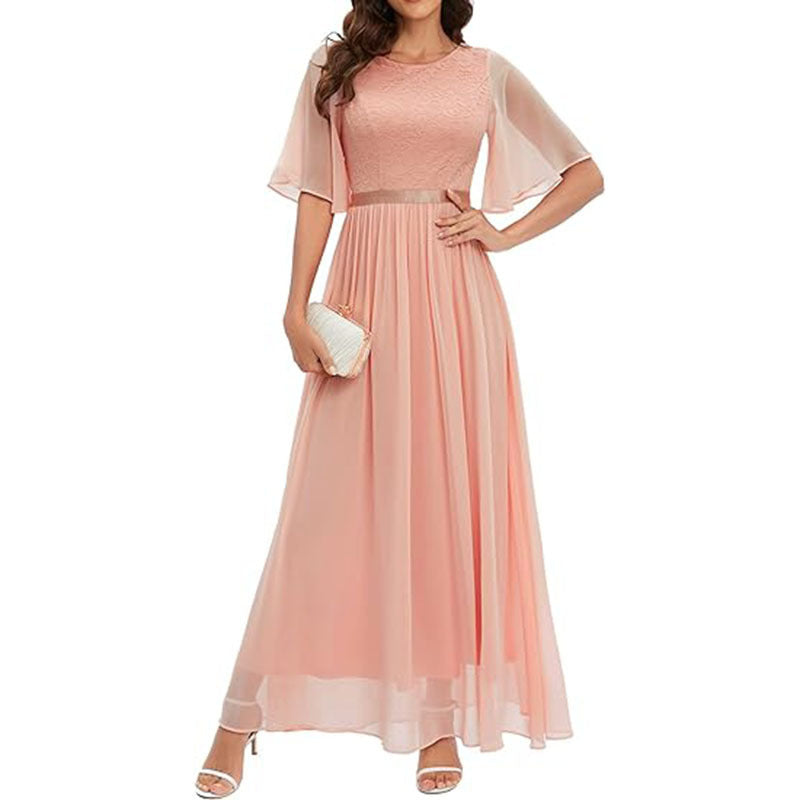 Short Sleeve Lace Bridesmaid Dress For Women